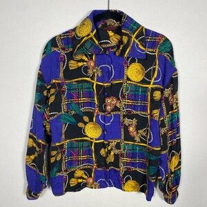 Vintage Jerri Sherman 100% silk Patterned Button-Up Shirt size 6